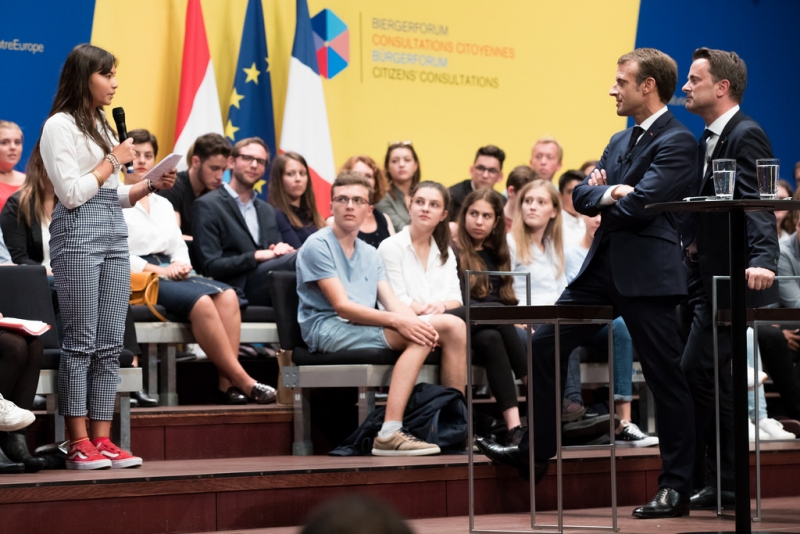 the <div>citizen Consultation on the Europe with Emmanuel Macron, and Xavier Bettel in Luxembourg</div>