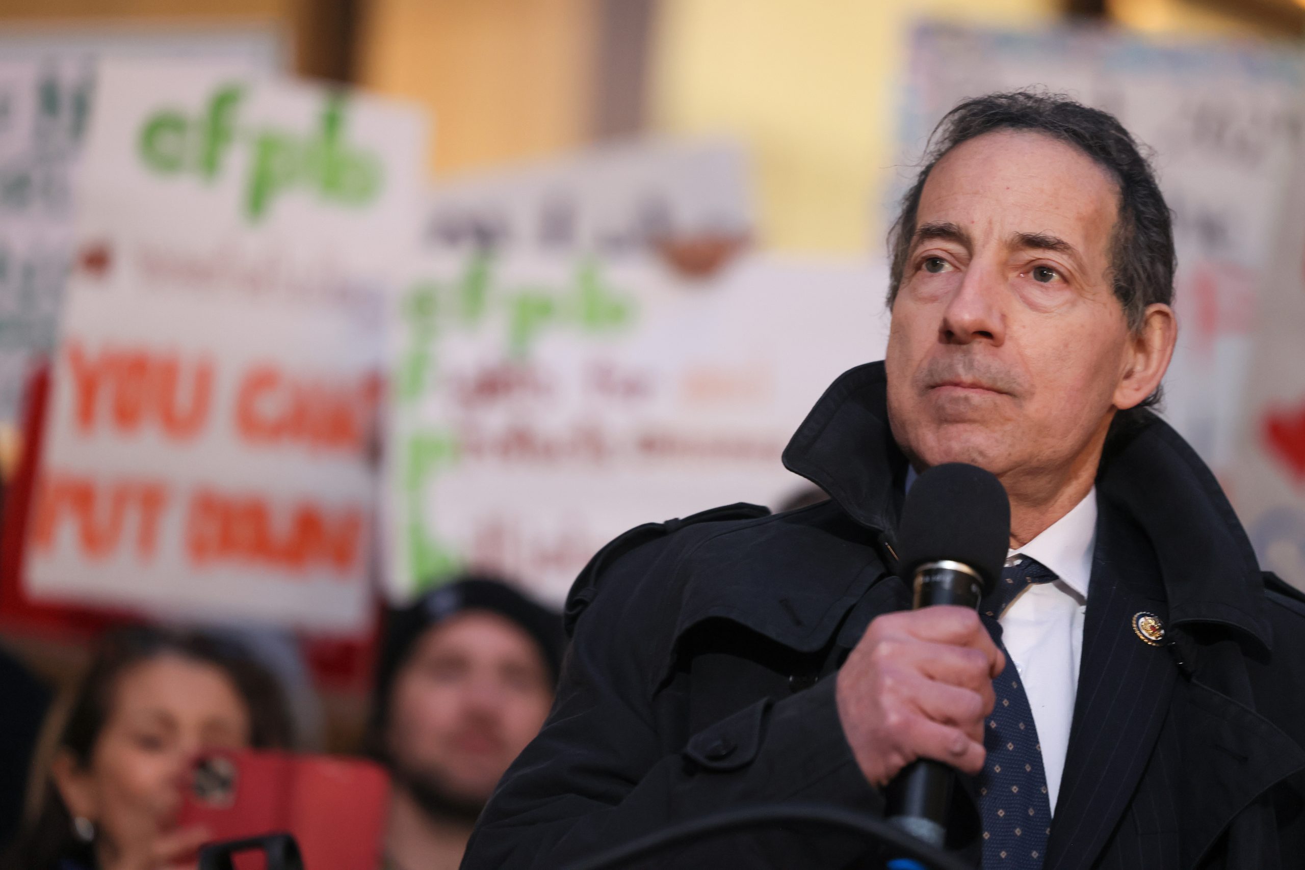 Rep. Jamie Raskin (D-MD) speaks as Congressional Democrats and CFPB workers hold a rally to protest the closing of the Consumer Financial Protection Bureau. Photo by Jemal Countess/Getty Images for MoveOn