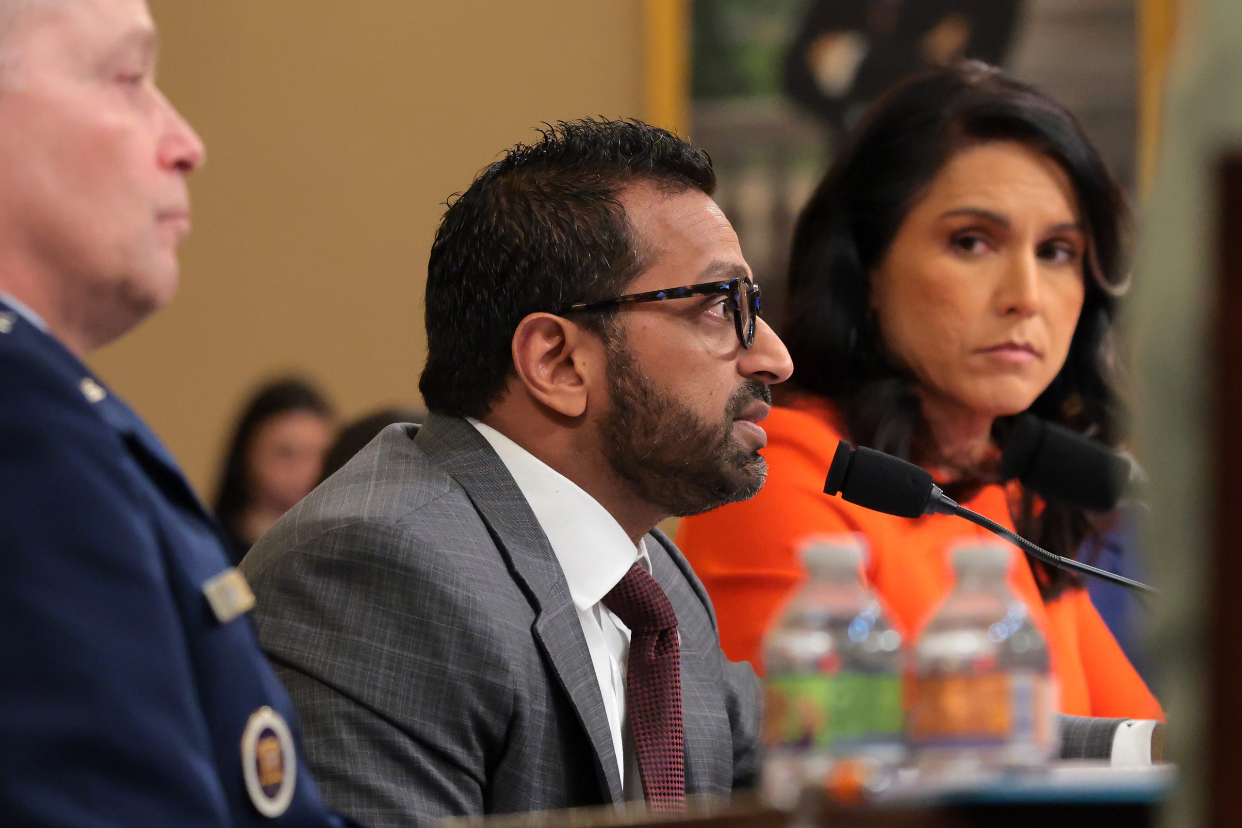 Federal Bureau of Investigation Director Kash Patel (C) testifies as Director of National Intelligence Tulsi Gabbard looks on during an annual worldwide threats assessment hearing at the Longworth House Office Building on March 26, 2025 in Washington, DC. Photo by Kayla Bartkowski/Getty Images