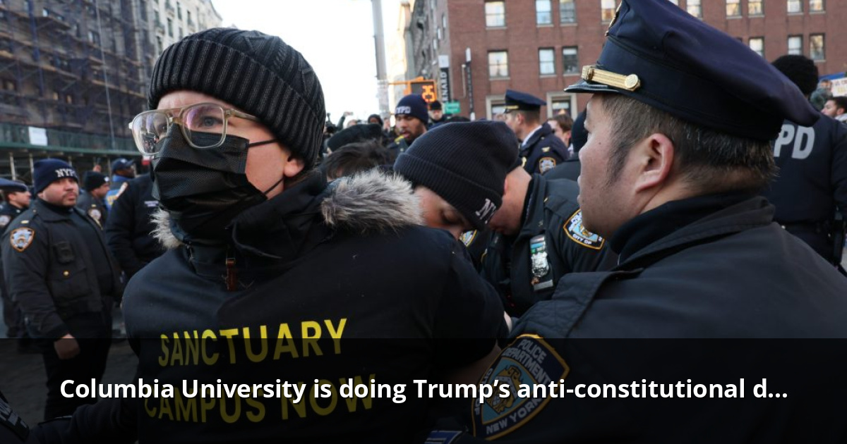NYPD officers arrest protestors who blocked traffic on Broadway as they protest Immigration and Customs Enforcement (ICE) at Columbia University on February 05, 2026 in New York City. Photo by Michael M. Santiago/Getty Images