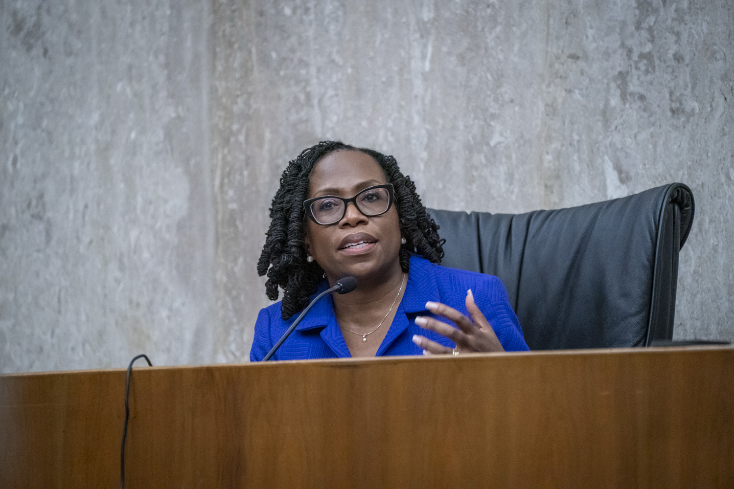 US Supreme Court Justice Ketanji Brown Jackson gives a joint lecture at the Ceremonial Courtroom at the US Courthouse on March 9, 2026 in Washington, DC. Photo by Maxine Wallace/The Washington Post via Getty Images